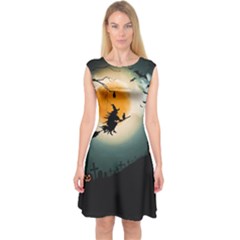 Halloween Landscape Capsleeve Midi Dress by ValentinaDesign