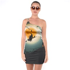 Halloween Landscape One Soulder Bodycon Dress by ValentinaDesign