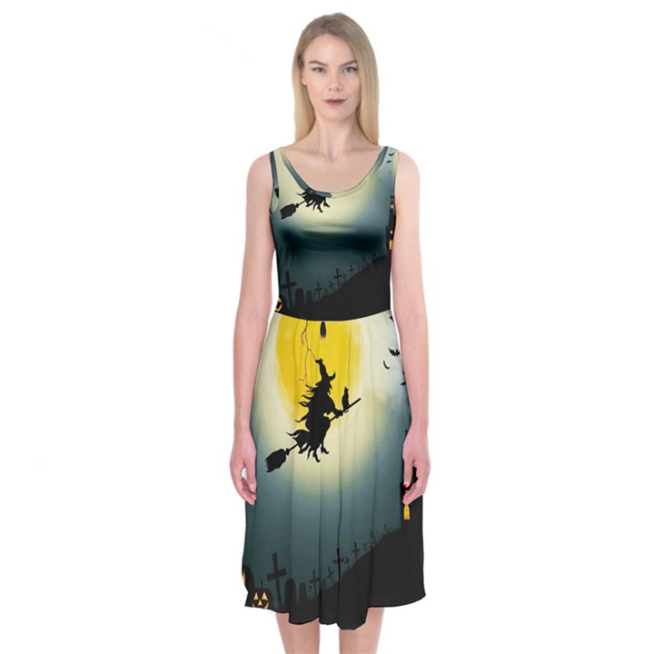 Halloween landscape Midi Sleeveless Dress