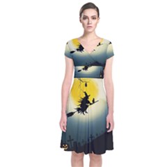 Halloween Landscape Short Sleeve Front Wrap Dress by ValentinaDesign