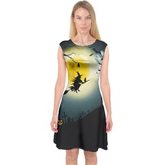 Halloween Landscape Capsleeve Midi Dress by ValentinaDesign