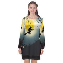 Halloween Landscape Long Sleeve Chiffon Shift Dress  by ValentinaDesign