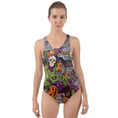 Halloween Pattern Cut-out Back One Piece Swimsuit by ValentinaDesign