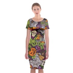 Halloween Pattern Classic Short Sleeve Midi Dress by ValentinaDesign