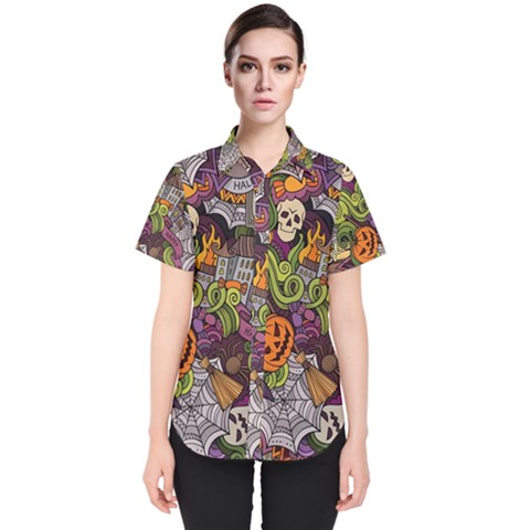 Halloween Pattern Women s Short Sleeve Shirt by ValentinaDesign