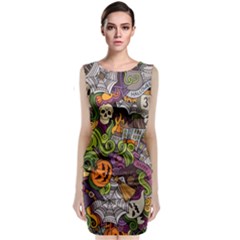 Halloween Pattern Sleeveless Velvet Midi Dress by ValentinaDesign