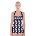 Halloween skull pattern Boyleg Halter Swimsuit  View1