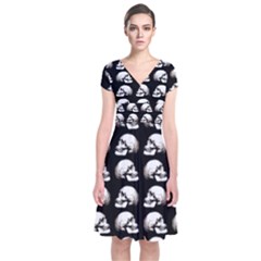 Halloween Skull Pattern Short Sleeve Front Wrap Dress by ValentinaDesign