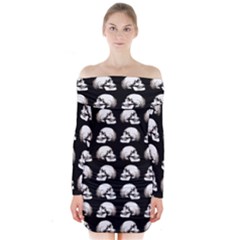 Halloween Skull Pattern Long Sleeve Off Shoulder Dress by ValentinaDesign