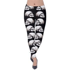 Halloween Skull Pattern Velvet Leggings by ValentinaDesign