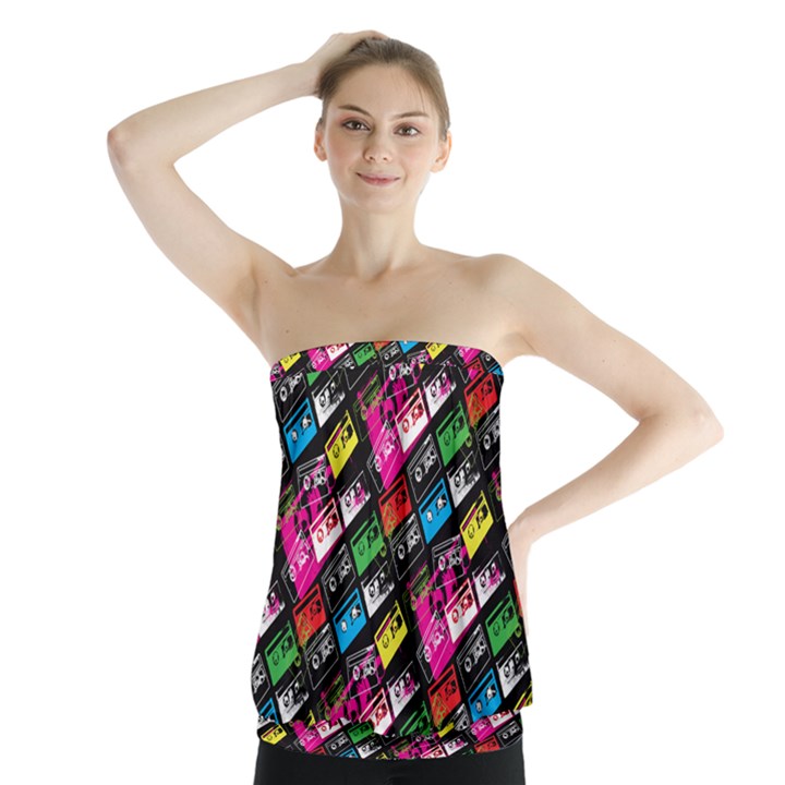 Pattern Colorfulcassettes Icreate Strapless Top