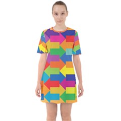 Arrow Rainbow Orange Blue Yellow Red Purple Green Sixties Short Sleeve Mini Dress by Mariart