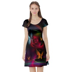 Beautiful Butterflies Rainbow Space Short Sleeve Skater Dress by Mariart