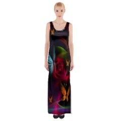 Beautiful Butterflies Rainbow Space Maxi Thigh Split Dress