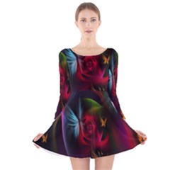 Beautiful Butterflies Rainbow Space Long Sleeve Velvet Skater Dress by Mariart