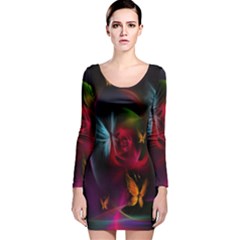 Beautiful Butterflies Rainbow Space Long Sleeve Velvet Bodycon Dress