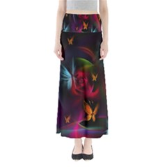 Beautiful Butterflies Rainbow Space Full Length Maxi Skirt