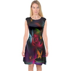 Beautiful Butterflies Rainbow Space Capsleeve Midi Dress by Mariart