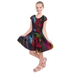 Beautiful Butterflies Rainbow Space Kids  Short Sleeve Dress