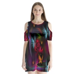 Beautiful Butterflies Rainbow Space Shoulder Cutout Velvet One Piece by Mariart