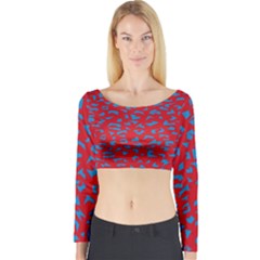 Blue Red Space Galaxy Long Sleeve Crop Top by Mariart