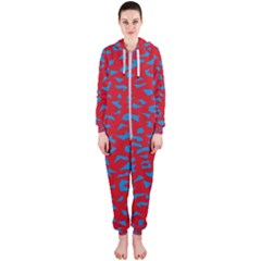 Blue Red Space Galaxy Hooded Jumpsuit (ladies)  by Mariart