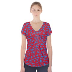 Blue Red Space Galaxy Short Sleeve Front Detail Top