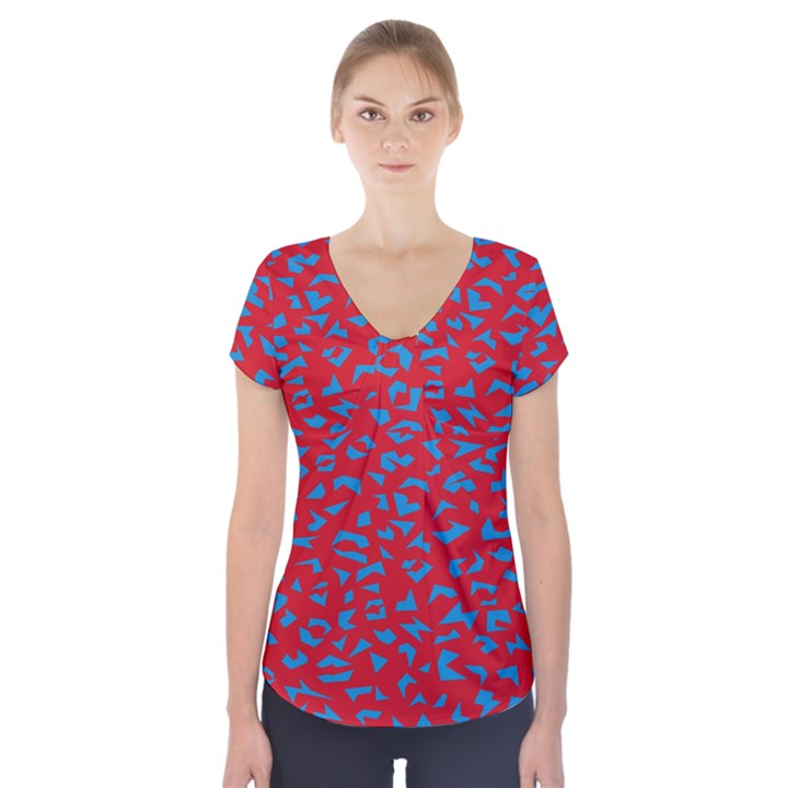 Blue Red Space Galaxy Short Sleeve Front Detail Top