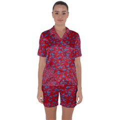 Blue Red Space Galaxy Satin Short Sleeve Pyjamas Set by Mariart