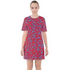 Blue Red Space Galaxy Sixties Short Sleeve Mini Dress