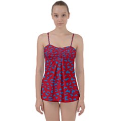 Blue Red Space Galaxy Babydoll Tankini Set