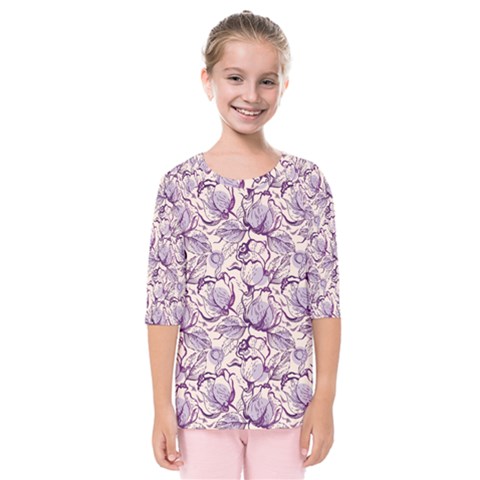 Vegetable Cabbage Purple Flower Kids  Quarter Sleeve Raglan Tee by Mariart