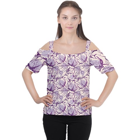 Vegetable Cabbage Purple Flower Cutout Shoulder Tee by Mariart