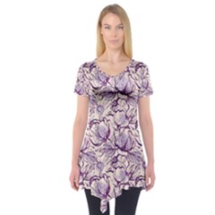 Vegetable Cabbage Purple Flower Short Sleeve Tunic 