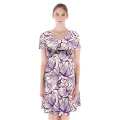 Vegetable Cabbage Purple Flower Short Sleeve V-neck Flare Dress by Mariart