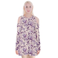 Vegetable Cabbage Purple Flower Velvet Long Sleeve Shoulder Cutout Dress by Mariart