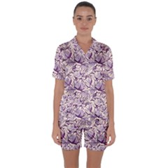 Vegetable Cabbage Purple Flower Satin Short Sleeve Pyjamas Set by Mariart