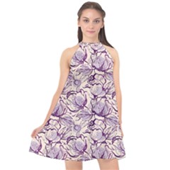 Vegetable Cabbage Purple Flower Halter Neckline Chiffon Dress  by Mariart