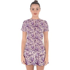 Vegetable Cabbage Purple Flower Drop Hem Mini Chiffon Dress