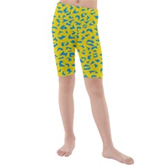 Blue Yellow Space Galaxy Kids  Mid Length Swim Shorts by Mariart