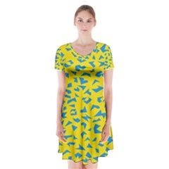 Blue Yellow Space Galaxy Short Sleeve V-neck Flare Dress