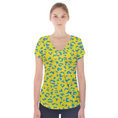 Blue Yellow Space Galaxy Short Sleeve Front Detail Top