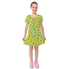 Blue Yellow Space Galaxy Kids  Short Sleeve Velvet Dress