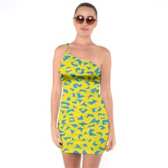 Blue Yellow Space Galaxy One Soulder Bodycon Dress