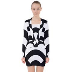 Circle White Black V-neck Bodycon Long Sleeve Dress