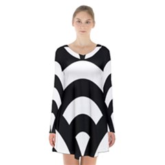 Circle White Black Long Sleeve Velvet V-neck Dress