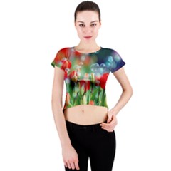 Colorful Flowers Crew Neck Crop Top