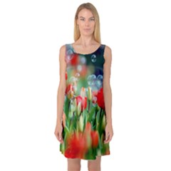 Colorful Flowers Sleeveless Satin Nightdress