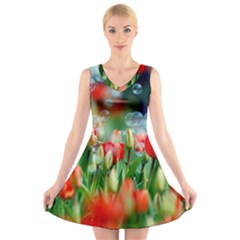 Colorful Flowers V-neck Sleeveless Skater Dress