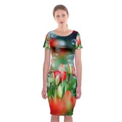 Colorful Flowers Classic Short Sleeve Midi Dress